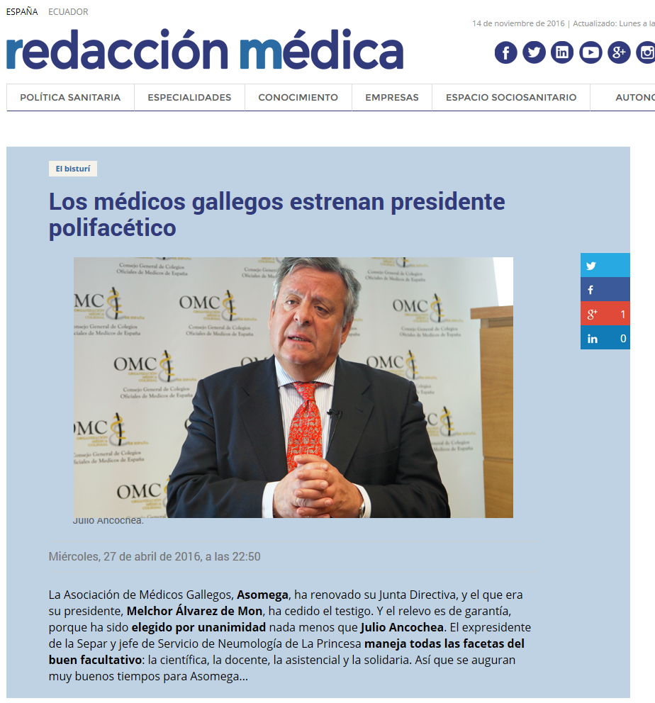 Los médicos gallegos estrenan presidente polifacético
