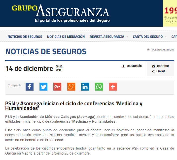 PSN y Asomega inician el ciclo de conferencias ‘Medicina y Humanidades’   Grupo Aseguranza