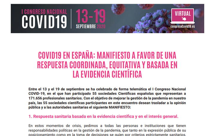 Acceda aquí al texto completo del manifiesto del I Congreso Nacional Covid 19