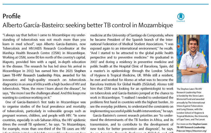 Perfil de García Basteiro en The Lancet