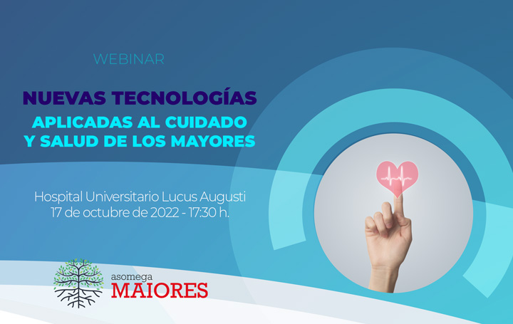 Cartel anunciador del webinar de Asomega Maiores en Lugo