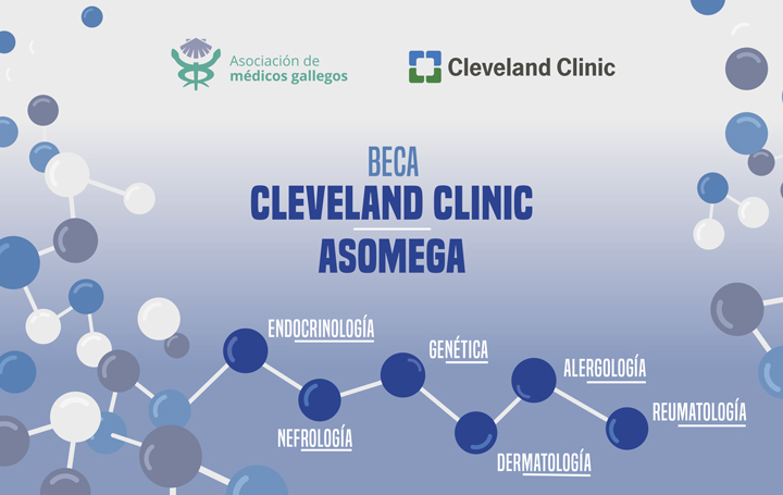 Póster de la convocatoria de la Beca Cleveland Clinic - Asomega.